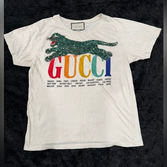 Gucci women cream Rainbow Graphic Tee - Picture 6 of 8